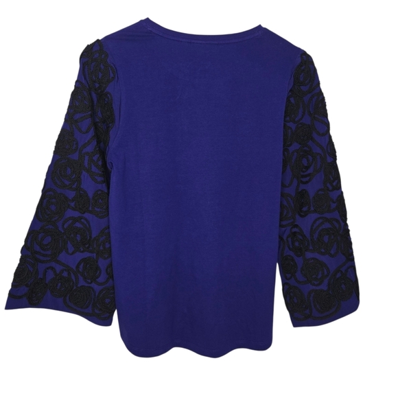 Chicos Womens Florentia Plum Soutache Embroidered Puff Flare Sleeve Top Medium 1 - Picture 3 of 10